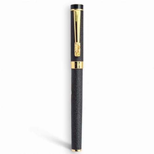 Image of Venti Gold Trim Roller Ball Pen| Black Body Color | Ink Color - Blue | Novel Gifts For Professionals | Premium Pens For Personal & Professional Use (833-Black, Blue)