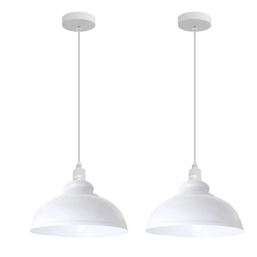Image of LEDSone Modern Industrial Ceiling Pendant Light 2Pack Metal White Hanging Light Fixture with 98cm Adjustable Cable Vintage Lighting for Bedroom Hallway Office Kitchen and Living Room