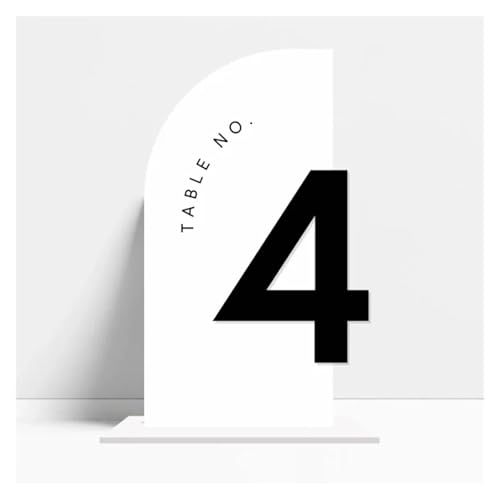 Numéros de table modernes demi-arche acrylique blanc et noir pour mariage lot de 1 à 15