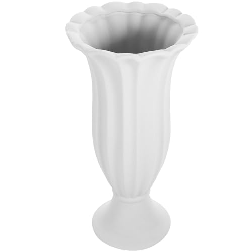 TOVINANNA Vase Funéraire en Céramique Gris Blanc Grand Modèle Pot de Fleurs pour Tombe Vase Commémoratif Stable pour Cimetière Décoration Extérieure Résistante pour Jardin et Pelouse