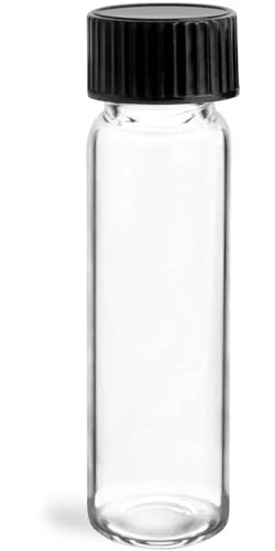 4 dram Clear Glass Vials w/Black Phenolic Cone Lined Caps