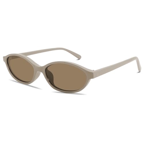 Image of GUVIVI Retro Oval Sunglasses for Women Chic Cat Eye 90s Sunnies Lightweight Narrow Shades Trendy UV protection Sun Glasses