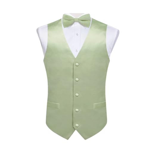 Kiioouu Silk Men Suit Vest Pre-Tied Bow Tie Set Wedding Party Formal Tuxedo Male Vest Waistcoat Business Party Vest