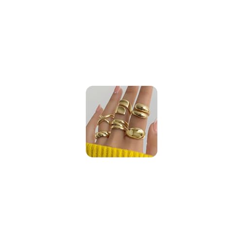 CharmBurst Conjunto de 6 Anillos de Oro, Anillo Ajustable Precioso Oro, Anillo Resistente al Agua Oro, Anillos Llamativos Oro de Compromiso, Conjunto de Anillos Oro Joyería para Mujer
