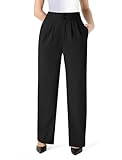 JOYCATCH Womens Wide Leg Stretch Work Pants Casual Slacks Business Pants Pull On Office Trousers Button Black