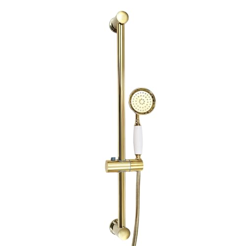 Ensemble de douche, pommeau de douche doré, tuyau de 1,5 m et support de 60 cm, barre de douche en acier inoxydable doré, système de douche pour salle de bain