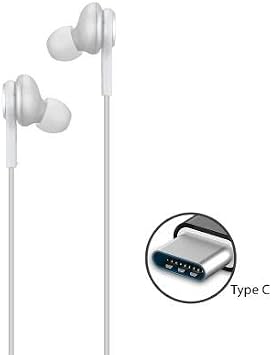 SAMSUNG AKG Earbuds Original USB Type C In-Ear Earphone Headphones with Remote & Mic for Galaxy S23 Ultra, A53 5G S22 S21 FE, S20 Note 10 10+, S10 Plus Braided - Velvet Pouch Included - White