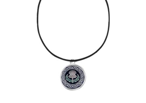 Celtic Thistle code10 DOME on a 18" Black Cord Necklace Jewellery Gift Handmade