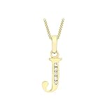 CARISSIMA Women's 9 ct Yellow Gold Cubic Zirconia 5 x 11 mm Initial J Pendant on 9 ct Yellow Gold 0.7 mm Diamond Cut Curb Chain Necklace of Length 46 cm/18 Inch