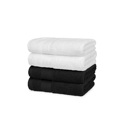 Image of MYTRIDENT Soft Comfort Air Rich Towel 100% Cotton Hand Towel for Daily use, 500 GSM Highly Absorbent Towels for Men /Women, 4Pc Hand Towel Set (41 cm X 66 cm), Black and White