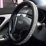 Steering Wheel Cover Bling Bling Rhinestones Crystals Car Handcraft Steering Wheel Covers Leather for Girls Black