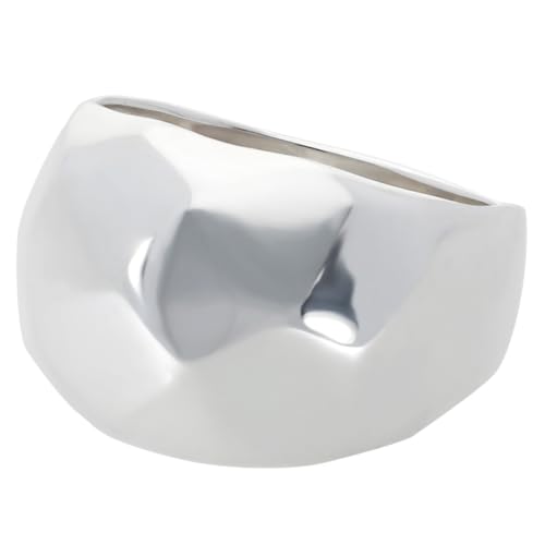 [新宿銀の蔵] 槌目模様 ドーム シルバー925 リング 指輪 16号 メンズ シンプル ハンマー 甲丸 ランダム 幅広 ワイド 鏡面 模様 パターン