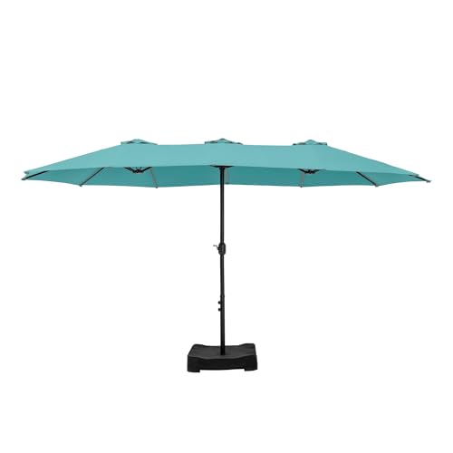 Sophia & William 15 ft Extra Large Patio Umbrella with Base Included, Rectangular Outdoor Umbrella Heavy Duty, Market Umbrella Double-sided Fade Resistant for Pool Garden Backyard, Turquoise