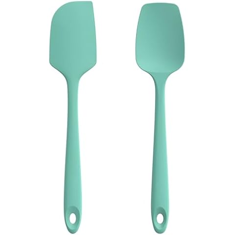 U-Taste Flat Spatula & Spoon Spatula: 11.38in 600ºF Heat Resistant Silicone Bowl Scraper, Flexible Rubber Kitchen Cooking Mixing Utensil with Upgraded Non-Stick Surface (Set of 2, Aqua Sky) Cover