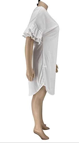 Image of Ekaliy Women's Casual Vintage Ruffle Sleeve Loose Party Midi Plus Size Dress Casual Summer