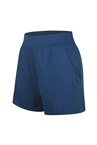 Jinxueer Women'S Plus Size Solid Board Shorts Bikini Tankini Swimsuit Bottom Mid Waisted Swimwear With Briefs And Pocket Navy cover