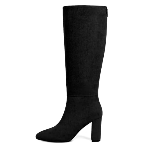 Image of Modatope Knee High Boots for Women Chunky Heel Rounded Toe Tall Boots | 2026 Fashion Winter Fall Boots for Women,Side Zipper PU Leather Long Dress Boots, Block Heel Tall Boots