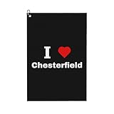 QIZYOQA I Love Chesterfield Golf Towel 24' X 16' Microfiber Waffle Pattern Golf Accessories for Golf Bag with Carabiner Clip