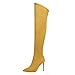 Zamikoo Women's Over The Knee Boots, Thigh High Boots Pointed Toe Stiletto High Heels, Sexy Stretch Fashion Tall Boots Side Zipper with Fur 4 Inch Suede Yellow US Size 7