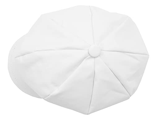 Béret plat en cuir véritable blanc ajustable taille unique isolation confort - 4