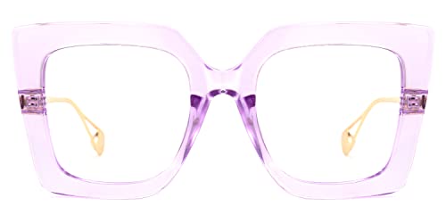 Image of Zeelool Chic Oversized Thick Square Blue Light Blocking Glasses for Women Qatar ZOP01892-07 Light-Purple