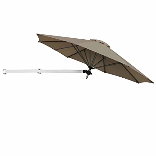 Dhtdvd 8Ft Wall-Mounted Umbrella Telescopic Folding Tilt Sun Shade Aluminum Tan #TOP17