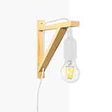 BarcelonaLED Aplique de Pared con Cable Enchufe Interruptor Nórdico de Escuadra de Madera Colgante de Silicona Blanco Casquillo E27 LED