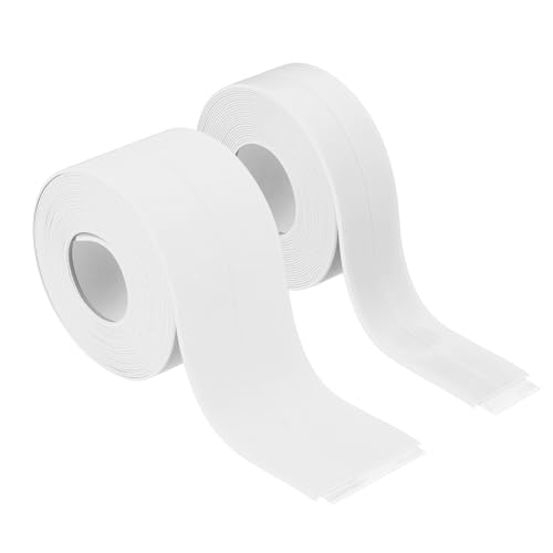 sourcing map 2 rollos de cinta de calafateo impermeable autoadhesiva, tira selladora para baño, bañera, inodoro, cocina, encimera, suelo, protector de bordes de pared, color blanco, 0.9 x 10.5 pies