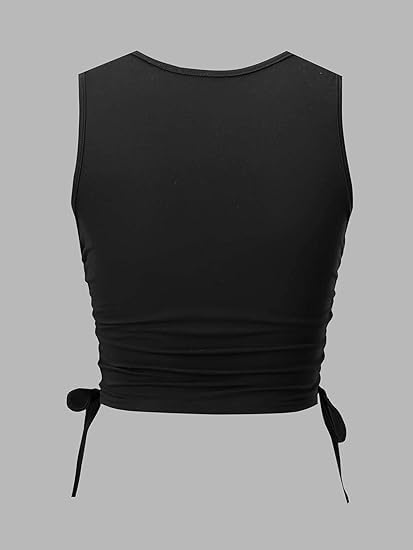 Remidoo Women's Casual Drawstring Graphic Cropped Tank Top Ruched Sleeveless Top Shirt3
