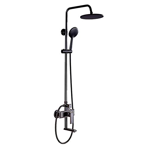 Système de douche en laiton noir avec pomme haute ronde et douche à la main murale pour salle de bain