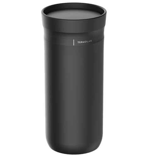 Termolar Copo Térmico 380 ml Acero Inoxidable con Tapa Antiderrame, Doble Pared con Vacío, Mantiene Calor y Frío, Libre de BPA, Vaso Térmico Portátil para Café, Té y Bebidas (Negro)