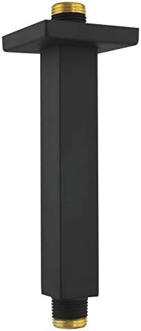 Aquaiaw Square Shower Arm and Anti-Scratch O-Ring Flange, 6 inch, Solid Brass, Both Soldered 1/2 NPT Tapered Threads, Straight Shower Head Arm, Ceiling Mount Shower Extension Arm (Matte Black)