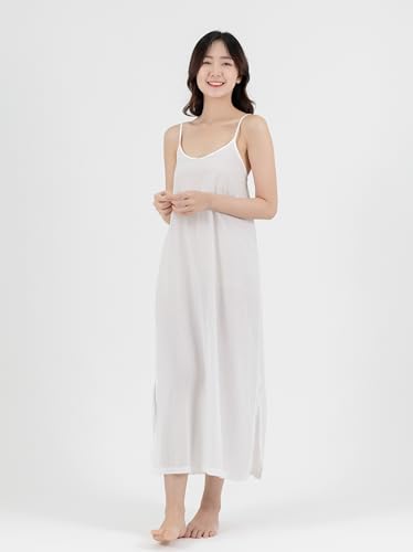 Long Cotton Full Slip Dress Lingerie Nightwear Adjustable Spaghetti Strap2