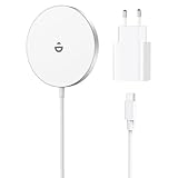 RoRoSkin Mag Safe Ladegerät iPhone mit 20W USB-C Adapter, Wireless Charger induktive ladestation für iPhone 17e/17/16/15/14/13/12 Pro Max/Air/Plus/Pro, Magnet Schnelles Kabelloses Ladegerät Schneeweiß