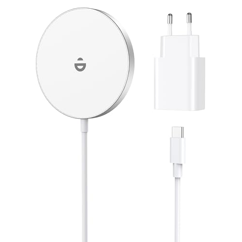 Magnetisches Ladegerät mit 20W USB-C Adapter Wireless Charger induktive ladestation Kompatibel mit iPhone 17e/17/16/15/14/13/12 Pro Max/Air/Plus/Pro Magnet Schnelles Kabelloses Ladegerät Schneeweiß