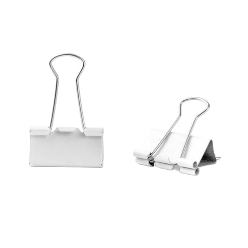FSSTUD 100 Stück weiße Metall-Binder-Clips, klein, zurückklappbar, Federstahl, Büroklammern, Bürobedarf, Papierklemmen für Geschäft, 15 mm