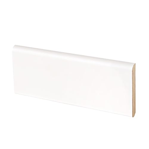 Zócalo de madera lacado blanco Tanganica, 70 x 10 x 2400 mm, producido en Italia, certificado PEFC, precio por paquete de 10 piezas x 2,4 m