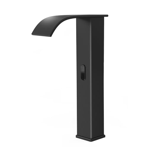 Grifo para lavabo sin contacto negro con sensor automático y caída de agua en cascada