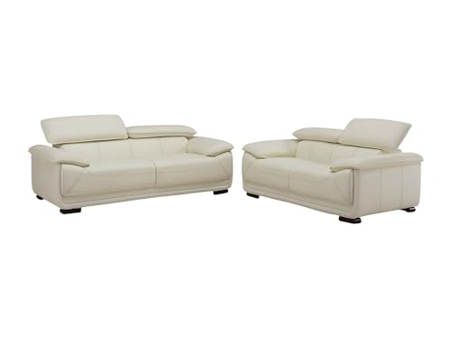 Vente-unique-Couchgarnitur Leder 3+2 - Elfenbein - MACELO