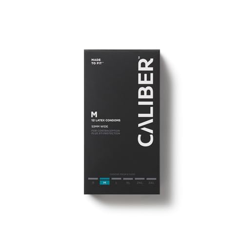 Image of Caliber Medium Condoms — Size M, Standard Fit, Medium Size, 53MM Wide, Lubricated, Latex, FDA-Cleared, 12 Count