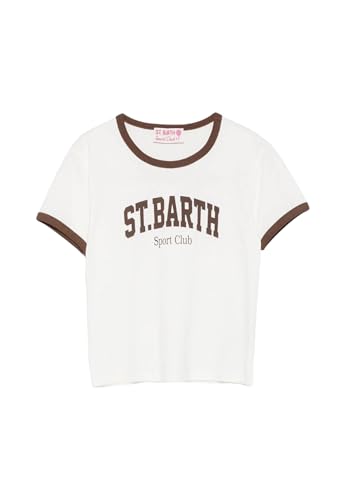 T-shirt MC2 Saint Barth Emilie blanc et marron imprimé Sport Club avec cordon
