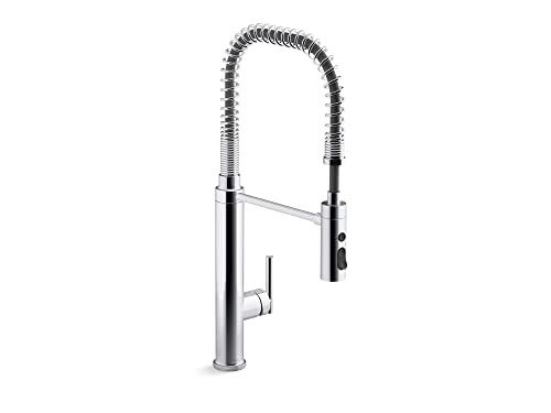 Purist Commercial Style Pre-Rinse Kitchen Faucet with 3-Function Sprayhead, Kitchen Sink Faucet with Pull Down Sprayer, Polished Chrome - Kohler 24982-CP