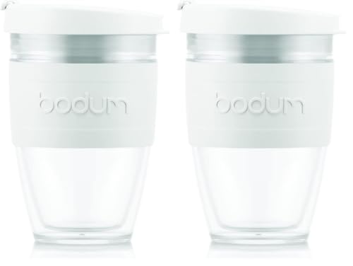 Bodum 11889-913S JOYCUP Mug à emporter double paroi, avec couvercle à vis, 0.25 l, plastique (Lot de 2)