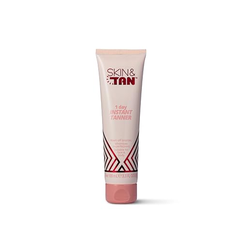SKIN & TAN 1 Day Instant Tanner 100ml - Wash Off Body Bronzer for Face & Body - Non-Transfer Smudge-Proof Quick Tan Lotion - Sunless Fake Tan