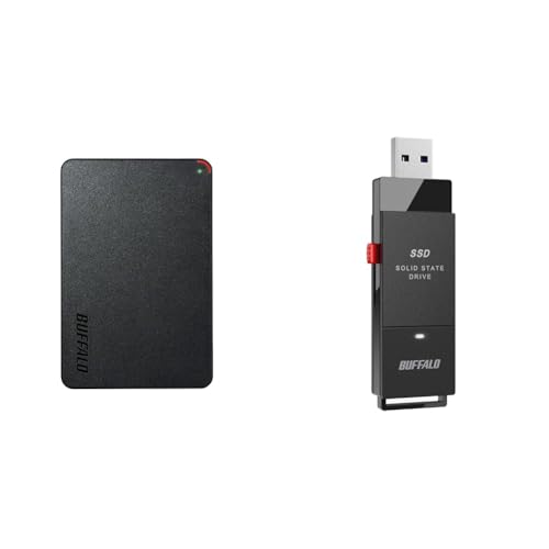 【セット買い】バッファロー BUFFALO ミニステーション USB3.1(Gen1)/USB3.0用ポータブルHDD 2TB HD-PCFS2.0U3-BBA + 【Amazon.co.jp限定】 SSD 外付け 1.0TB 超小型 コンパクト ポータブ