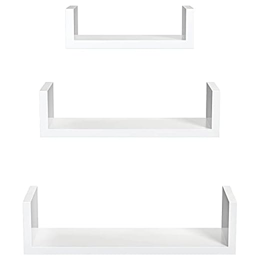 STOREMIC Estantes flotantes en Forma de U, fáciles de Instalar, estantes de Pared, Juego de 3, estantes de Pared Blancos de 30 cm, 45 cm, 60 cm para Cocina, Sala de Estar, baño y Dormitorio