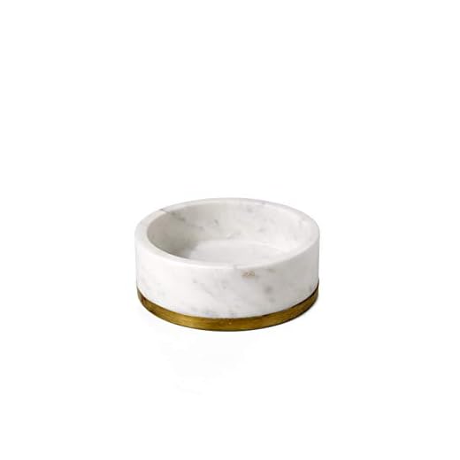 Serene Spaces Living White Marble Bowl with Brass Ring, Decorative Multi-Purpose Bowl- Use as Centerpiece Bowl, Fruit Bowl, Medium Size Measures 2" Tall and 6" Diameter