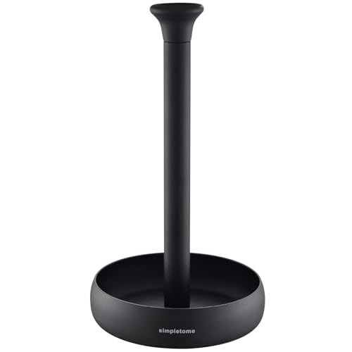 キッチンペーパーホルダー 卓上 片手で切れる巻き上げたまま保管 重り付きベース (マットブラック)