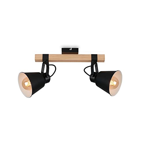 Lumisense - Spotlight, retro ceiling spotlight, vintage wall light, swivel and swivel spotlights, 2XE27, max. 35 W, wood-metal, black Lumisense - Spotlight, retro ceiling spotlight, vintage wall light, swivel and swivel spotlights, 2XE27, max. 35 W, wood-metal, black