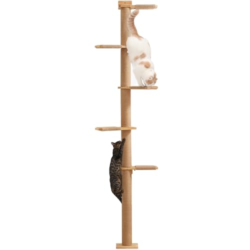 FUKUMARU Arbres à Chat 205,7 cm, 5 Étages du Sol au Plafond, Griffoir Mural pour Chat, Étagères...